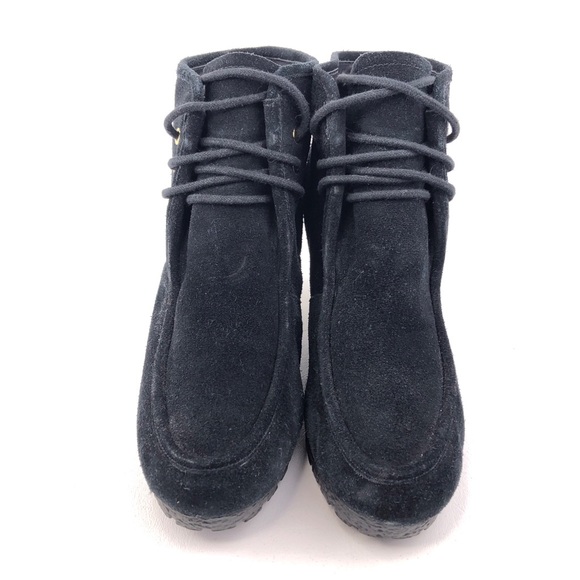 Michael Kors Rory Black Leather Wedge Ankle Booties 10M - Picture 4 of 13